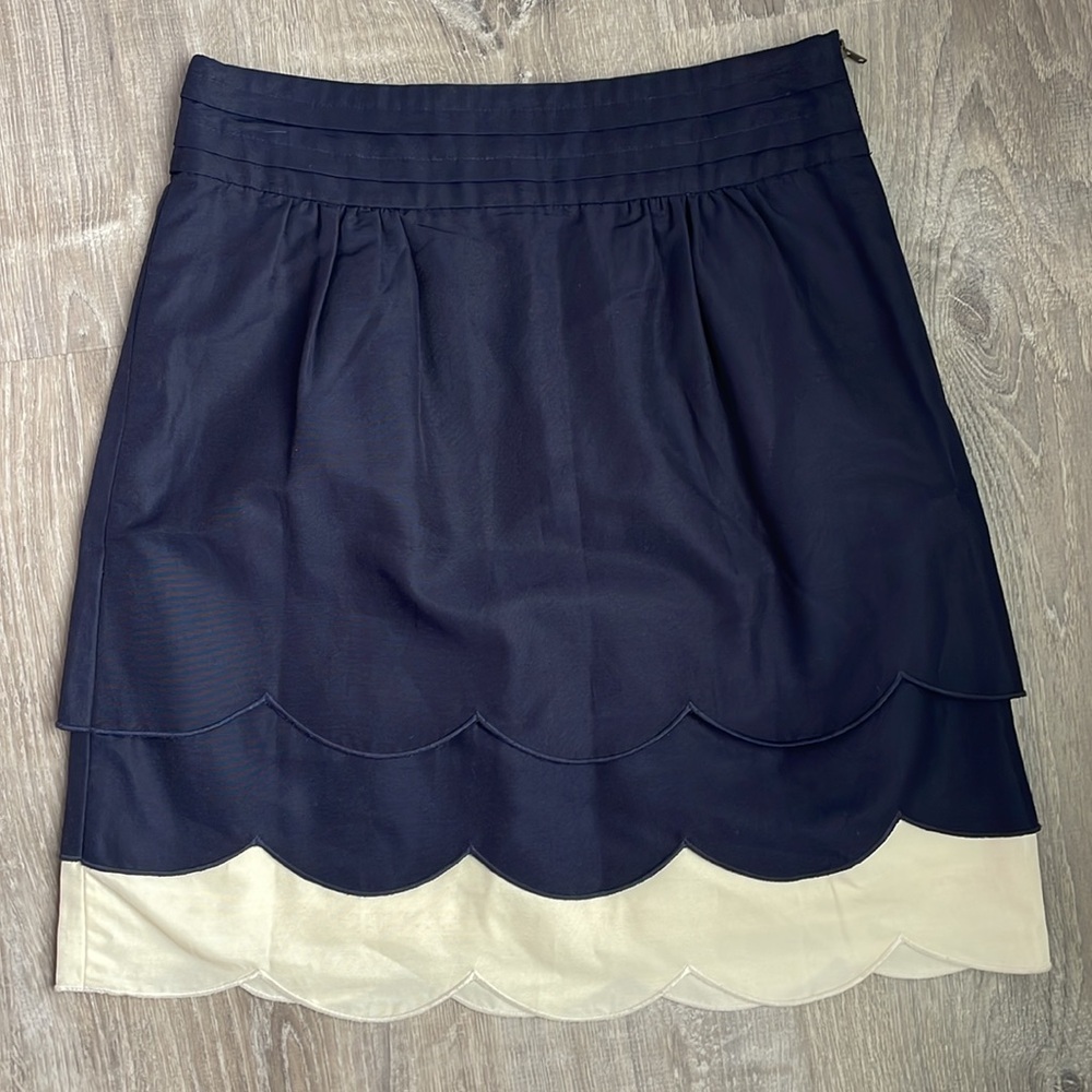 Floreat Navy & Cream Tiered Scallop Mini Skirt (size 0)